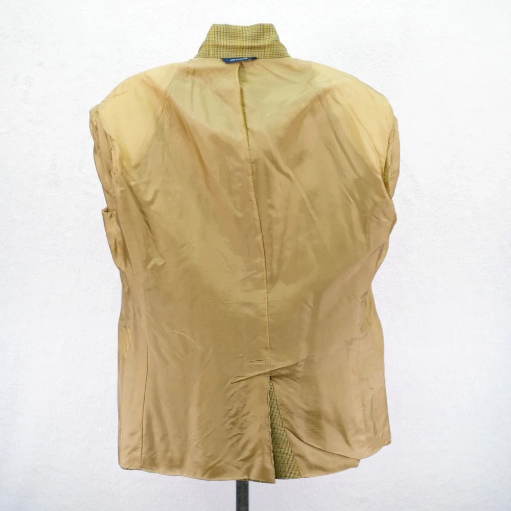 Nautica Wool Tan Green‎ Blue Houndstooth W/ Yellow Red Windowpane 46L Sport Coat